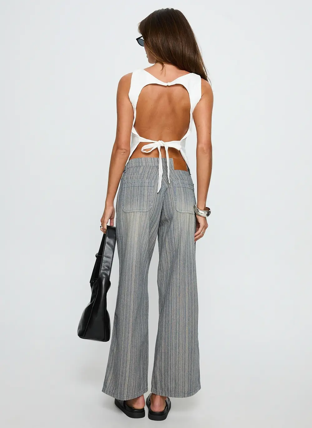 Lifetimes Mid Rise Wide Leg Cargo Jeans Dark Blue Stripe