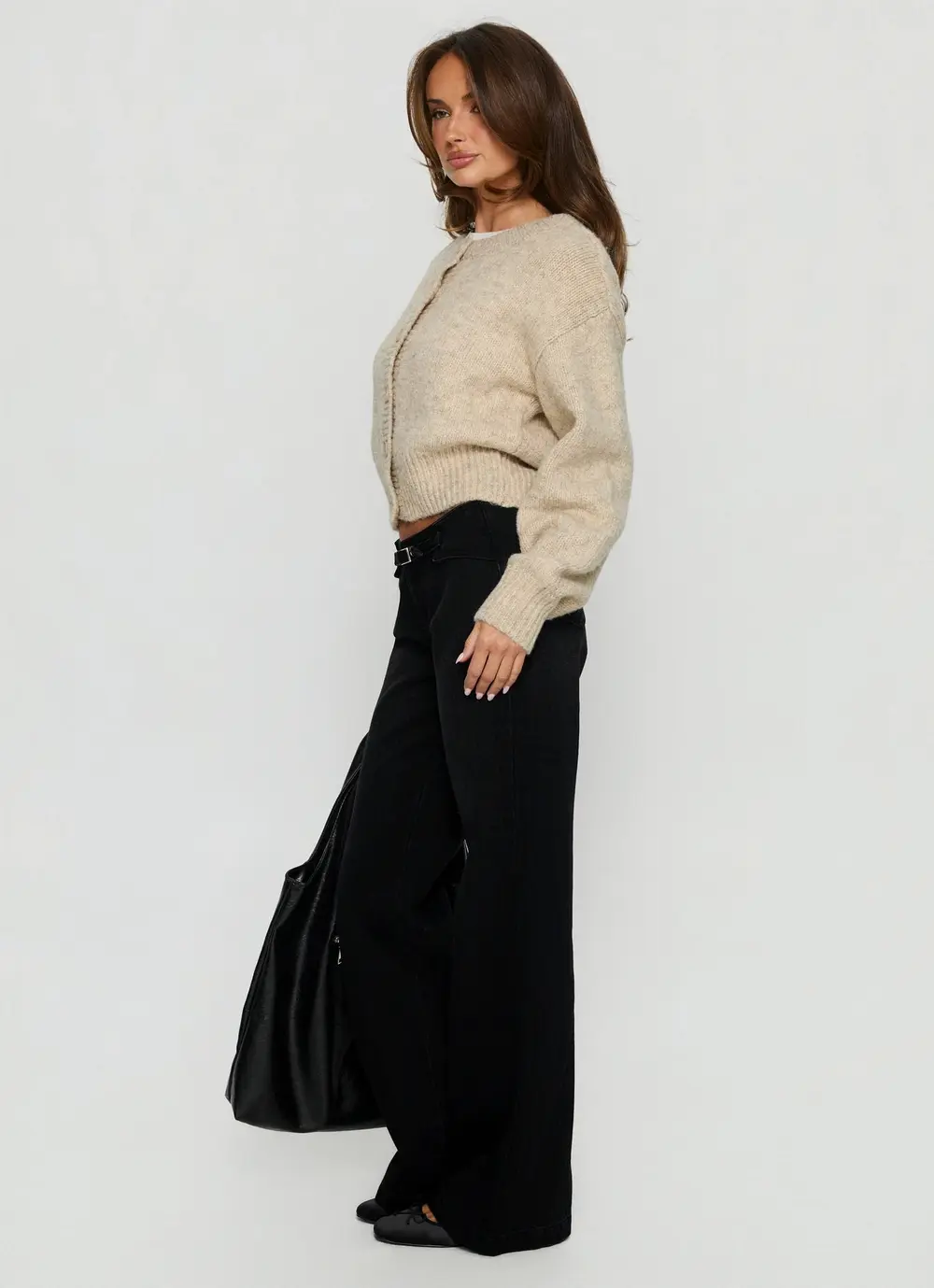 Slow Ride Mid Rise Bootleg Belted Jeans Washed Black