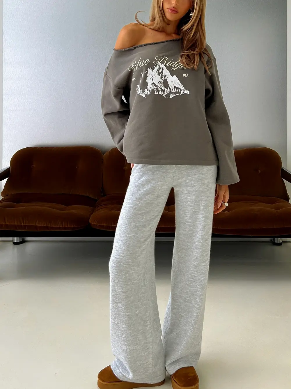 Bekki Wide Leg Knit Pant Grey Marle