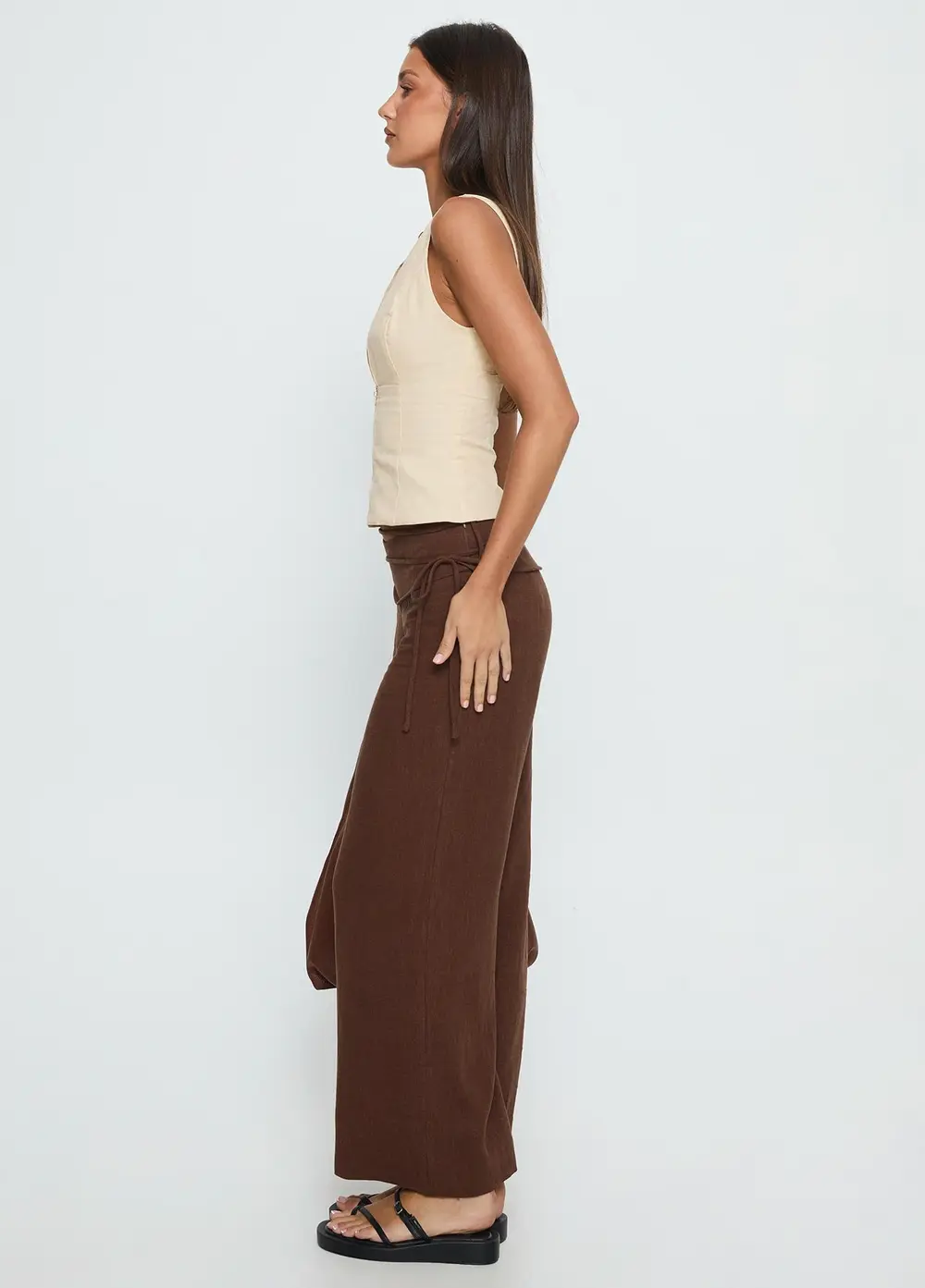 Silver Moon Linen Blend Tie Pants Brown
