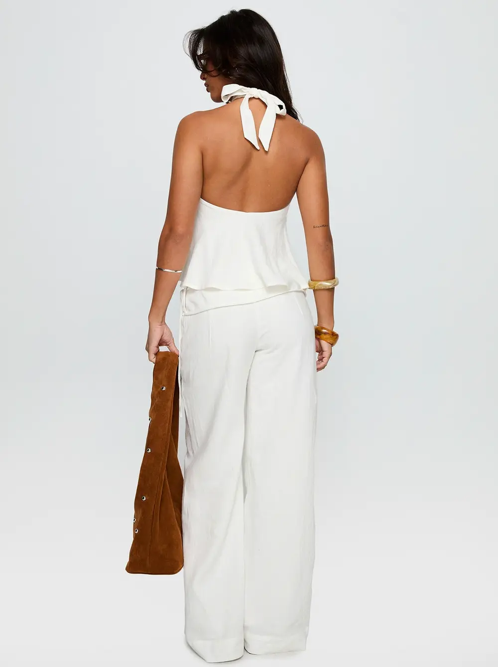 Silver Moon Linen Blend Tie Pants White