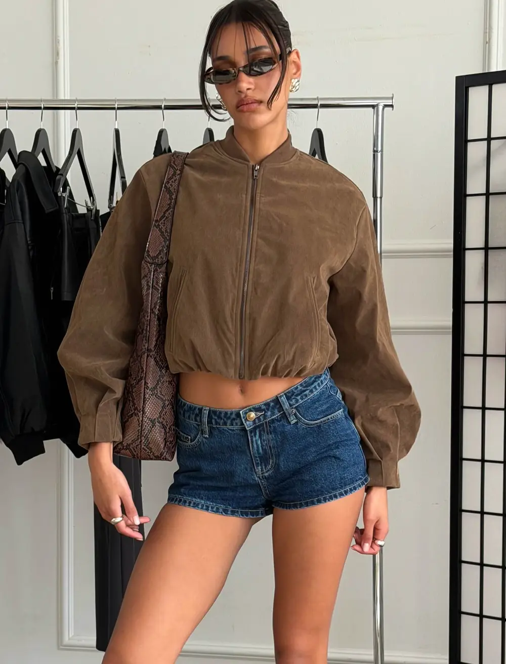 Mastery Faux Suede Bomber Jacket Brown