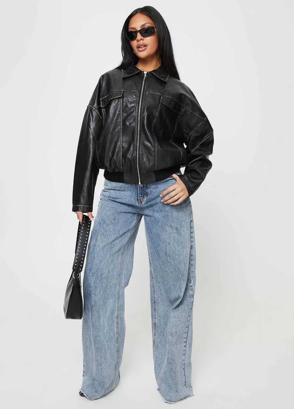 Tanza Faux Leather Jacket Washed Black