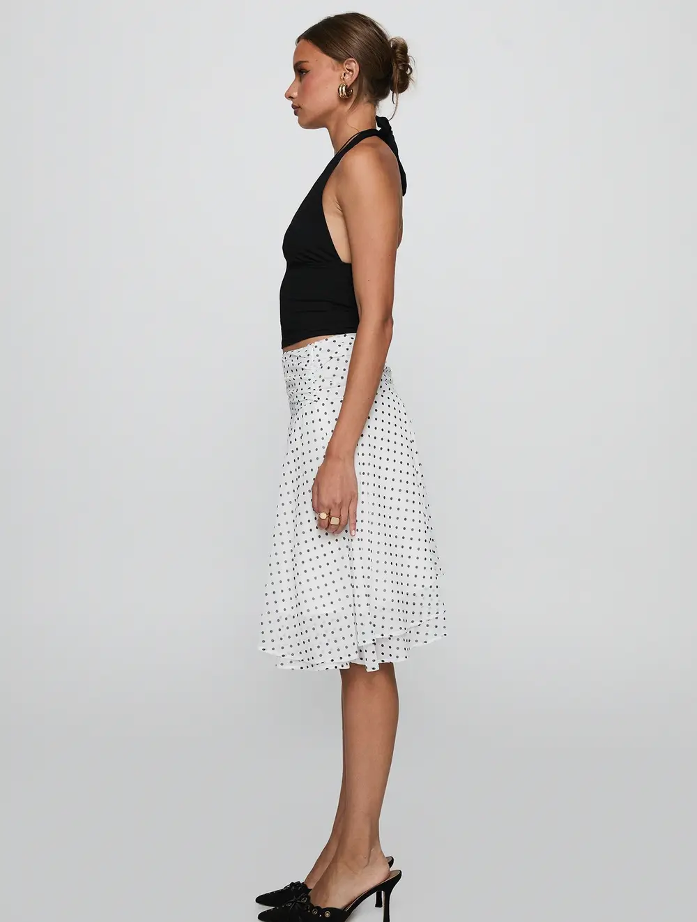 Evanescence Asymmetrical Midi Skirt White / Polka Dot