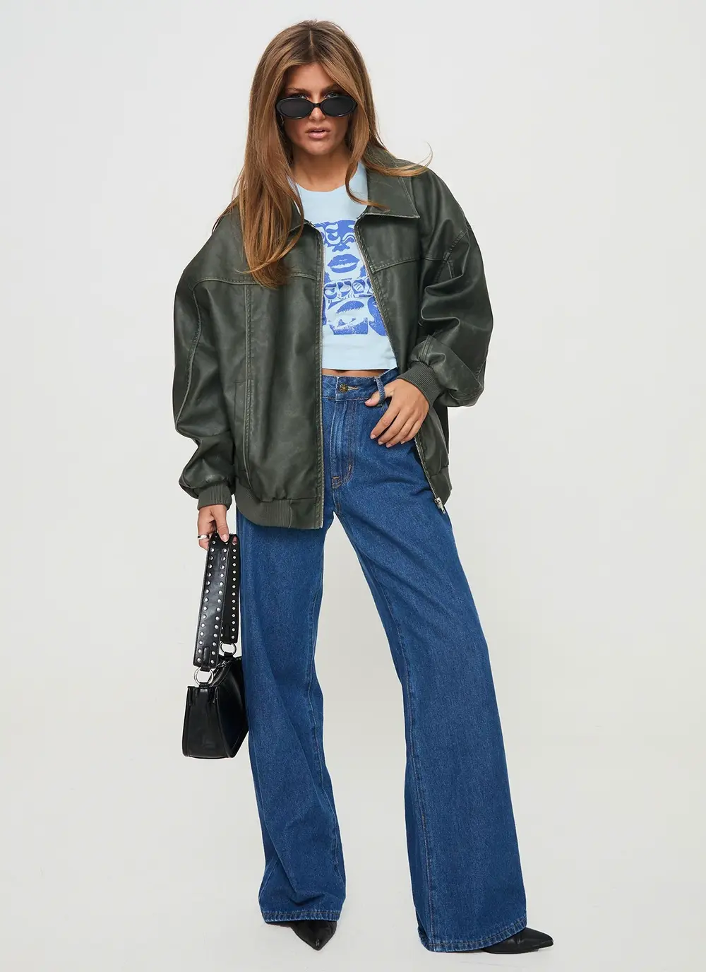 Goldsmith Faux Leather Bomber Jacket Washed Forest