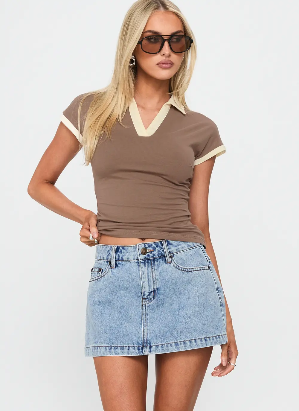 Nicolina Low Rise Denim Mini Skirt Ice Blue Wash