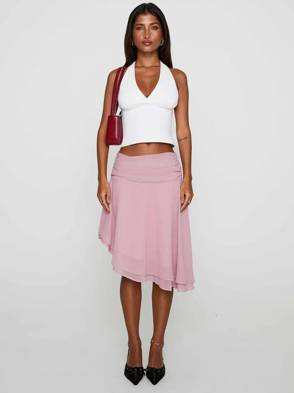 Evanescence Asymmetrical Midi Skirt Pastel Pink