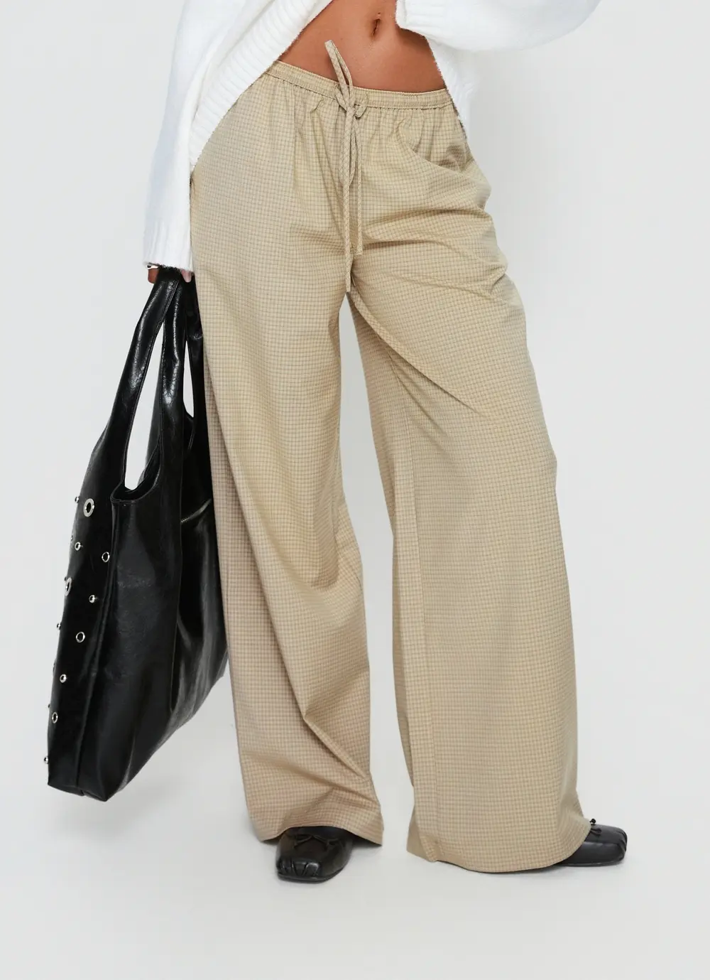 Ketrina Tie Waist Pants Beige Plaid