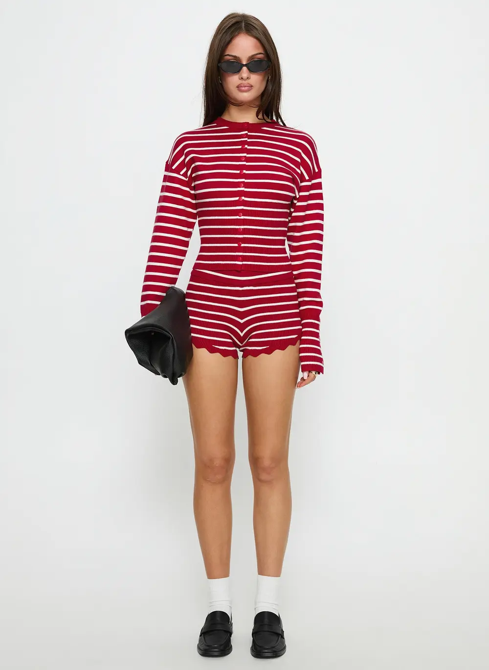 Dollhouse Knit Shorts Crimson Stripe