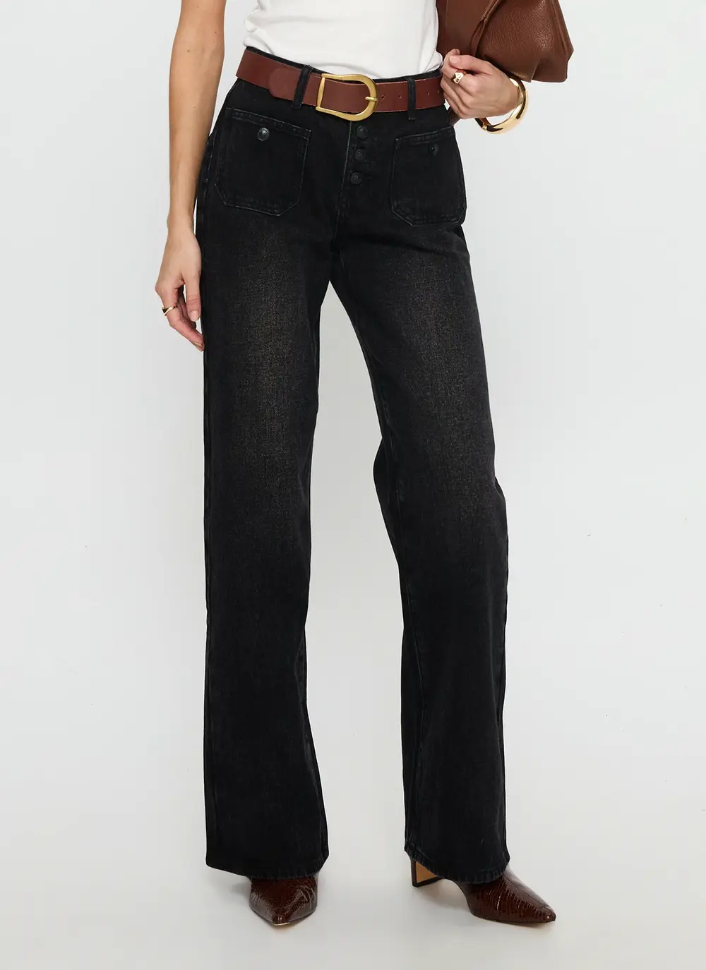Carianne Low Rise Wide Leg Jeans Washed Black
