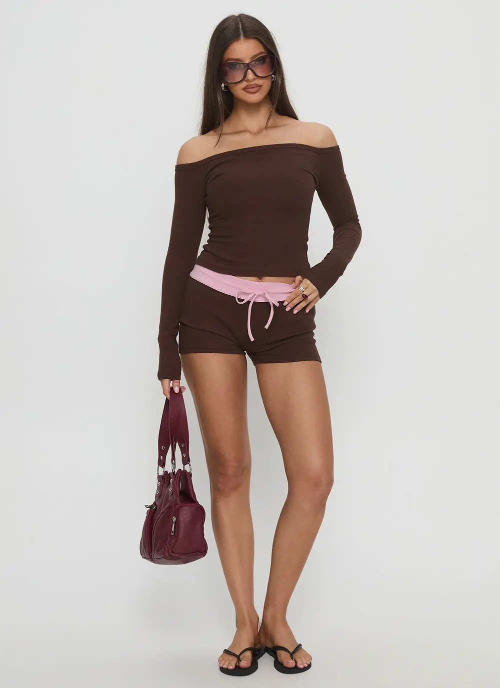 Baseline Rib Micro Shorts Brown / Pink