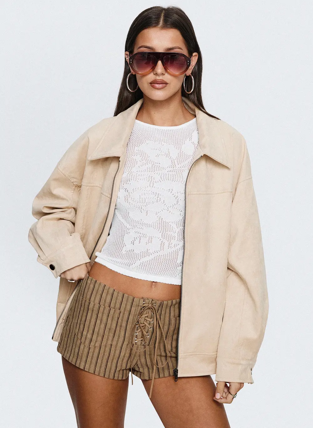 Goldsmith Faux Suede Bomber Jacket Beige