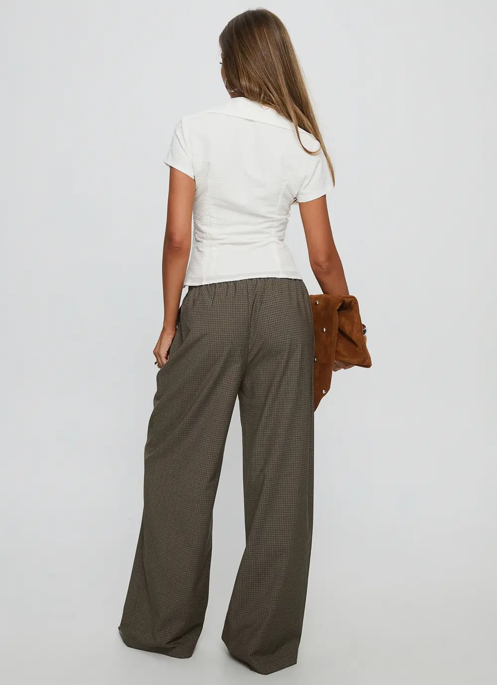 Ketrina Tie Waist Pants Brown Plaid