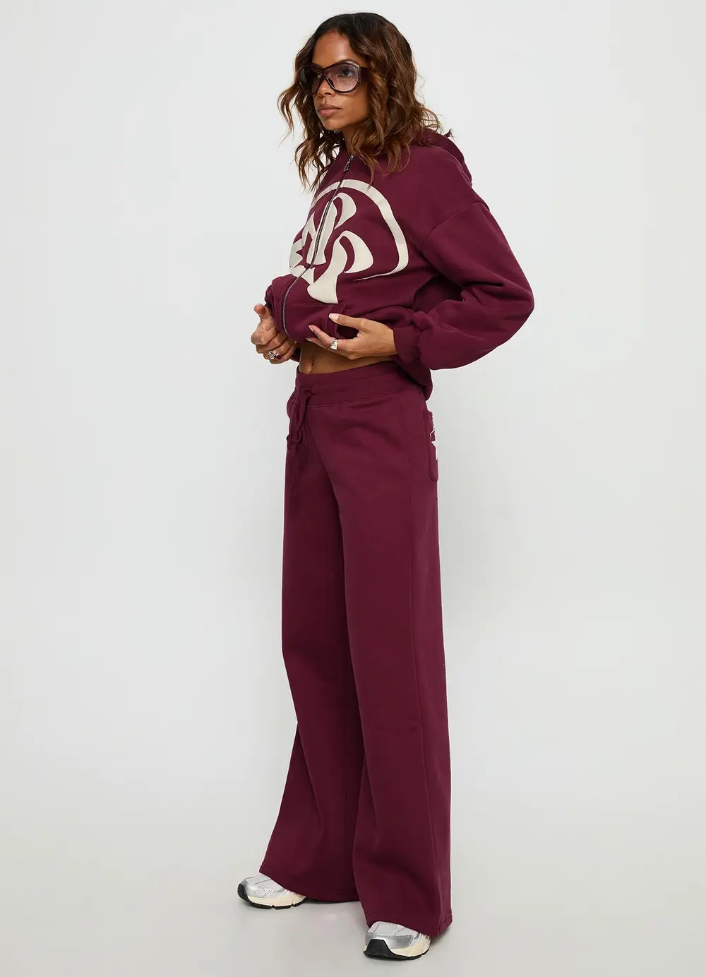 Princess Polly Stargirl Wide Leg Sweat Pants Burgundy