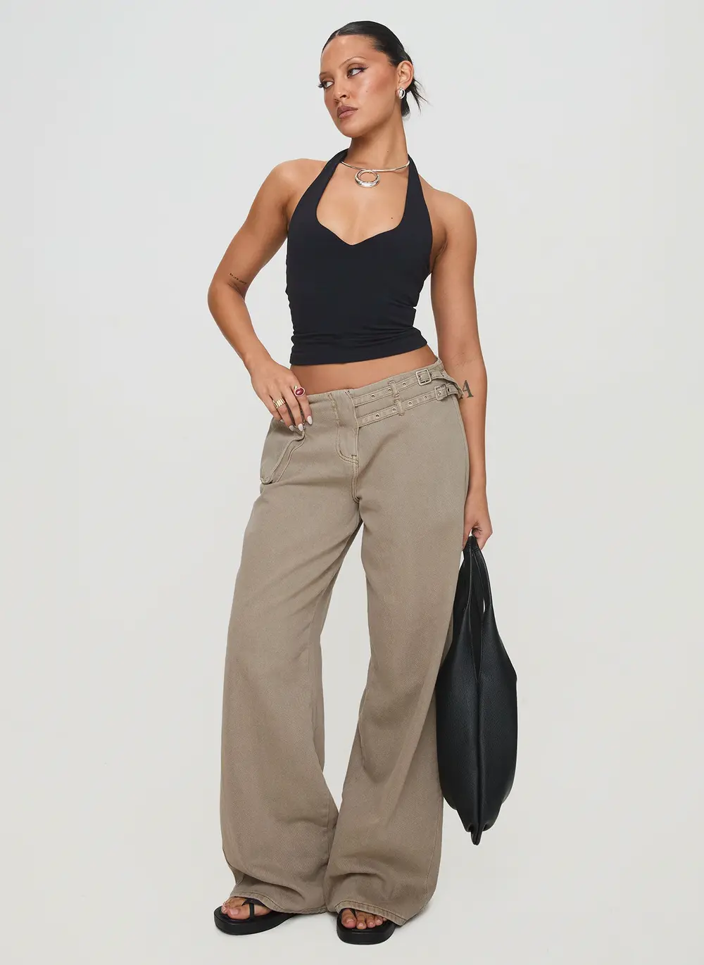 Paltrow Mid Rise Wide Leg Cargo Jeans Washed Brown