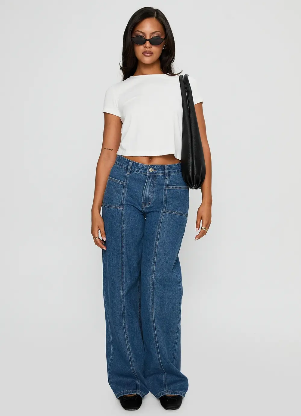 Taji Mid Rise Wide Leg Jeans Dark Blue