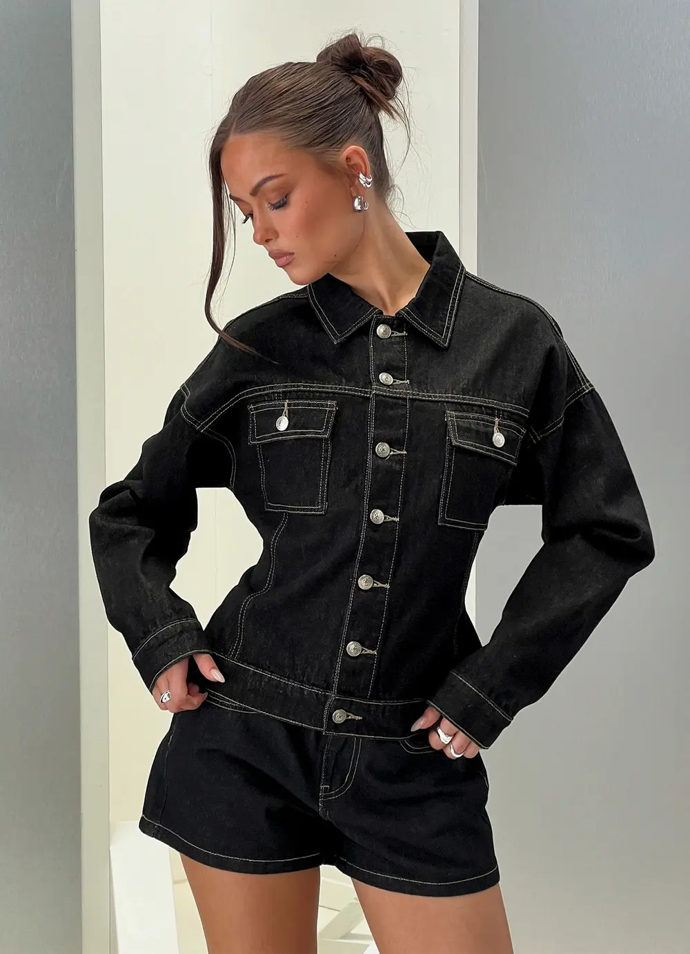 Caresse Cinched Denim Jacket Raw Denim