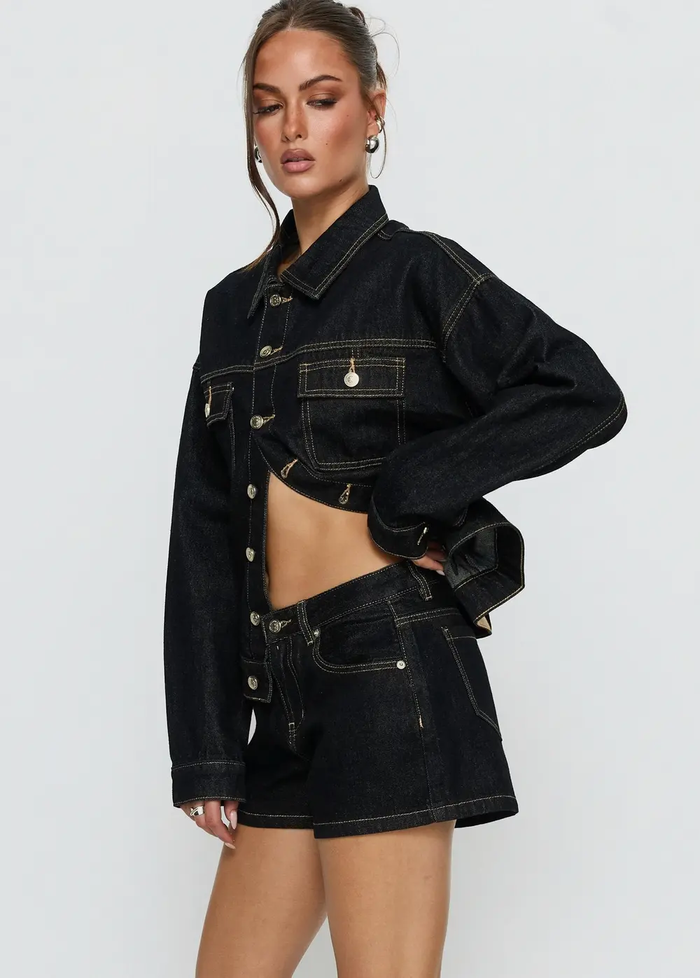 Mackenza Mid Rise Denim Shorts Raw Denim