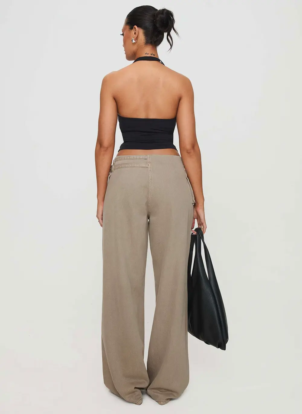 Paltrow Mid Rise Wide Leg Cargo Jeans Washed Brown Petite