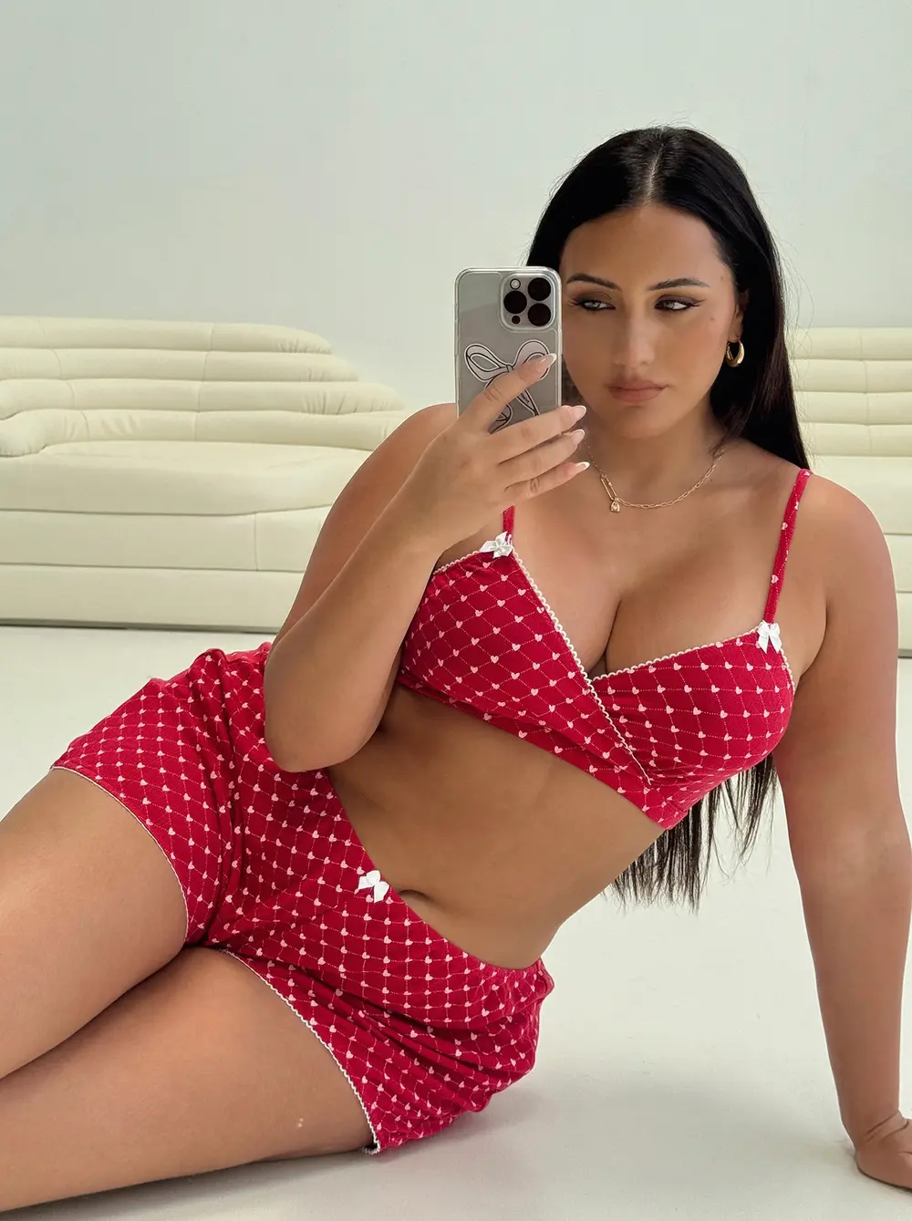 Slow Start Pointelle Sleep Short Red Curve