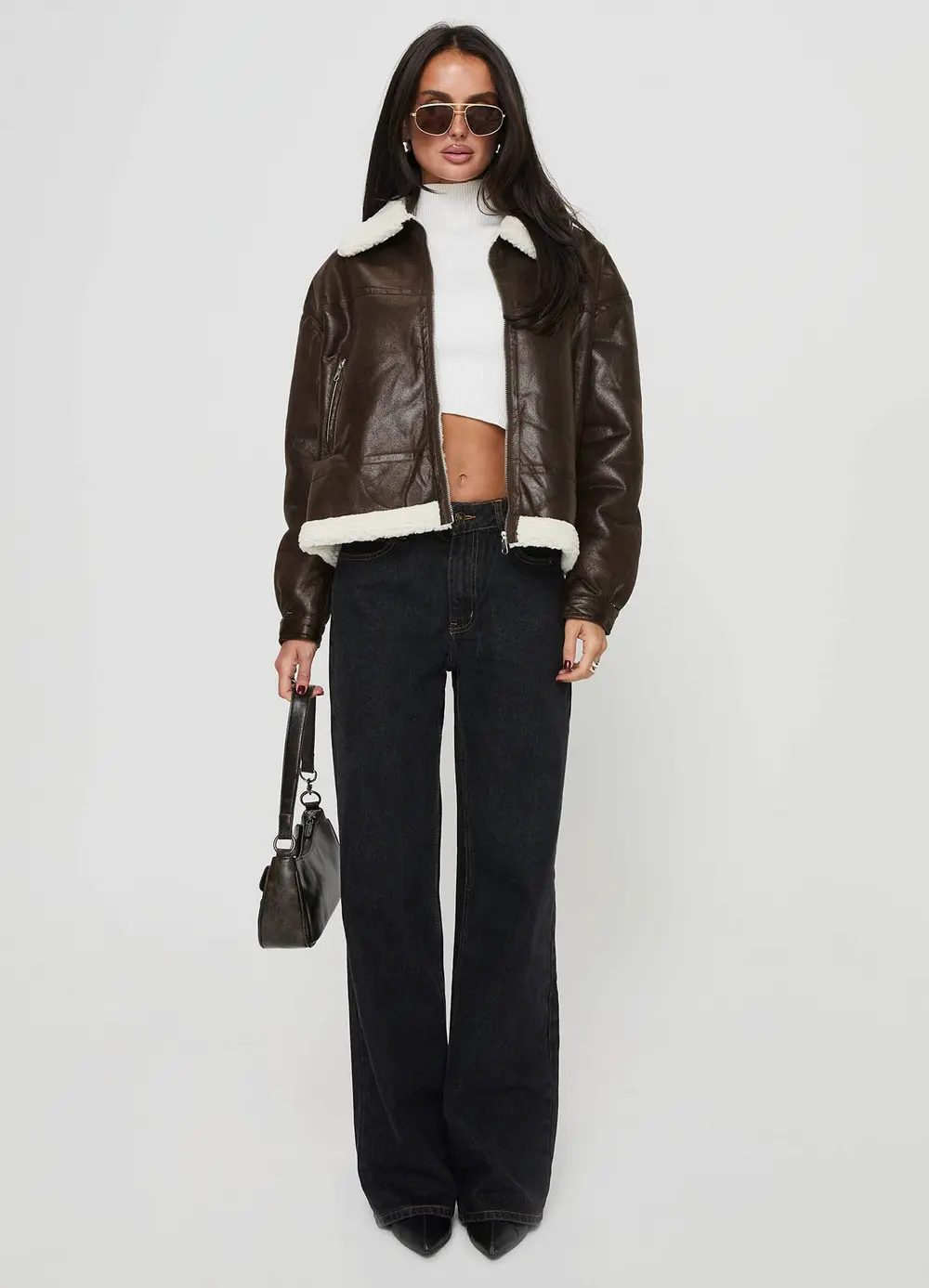 Solara Faux Leather Shearling Jacket Chocolate
