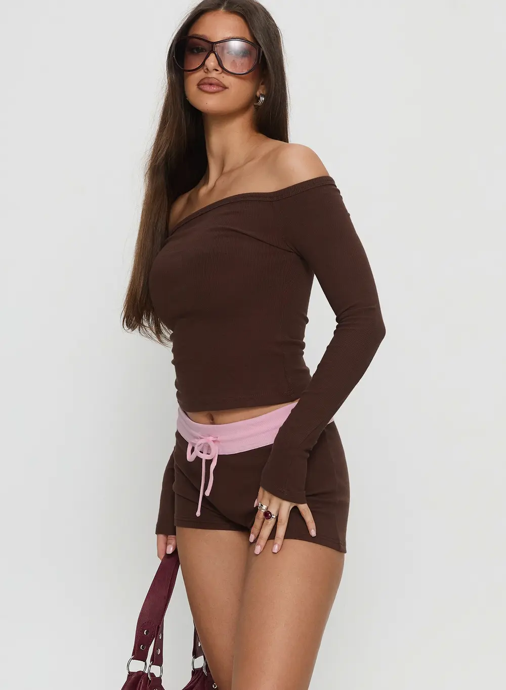 Baseline Rib Micro Shorts Brown / Pink