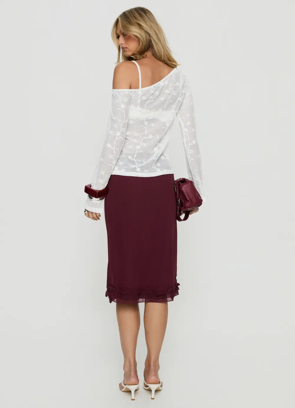 Rosette Frill Midi Skirt Currant