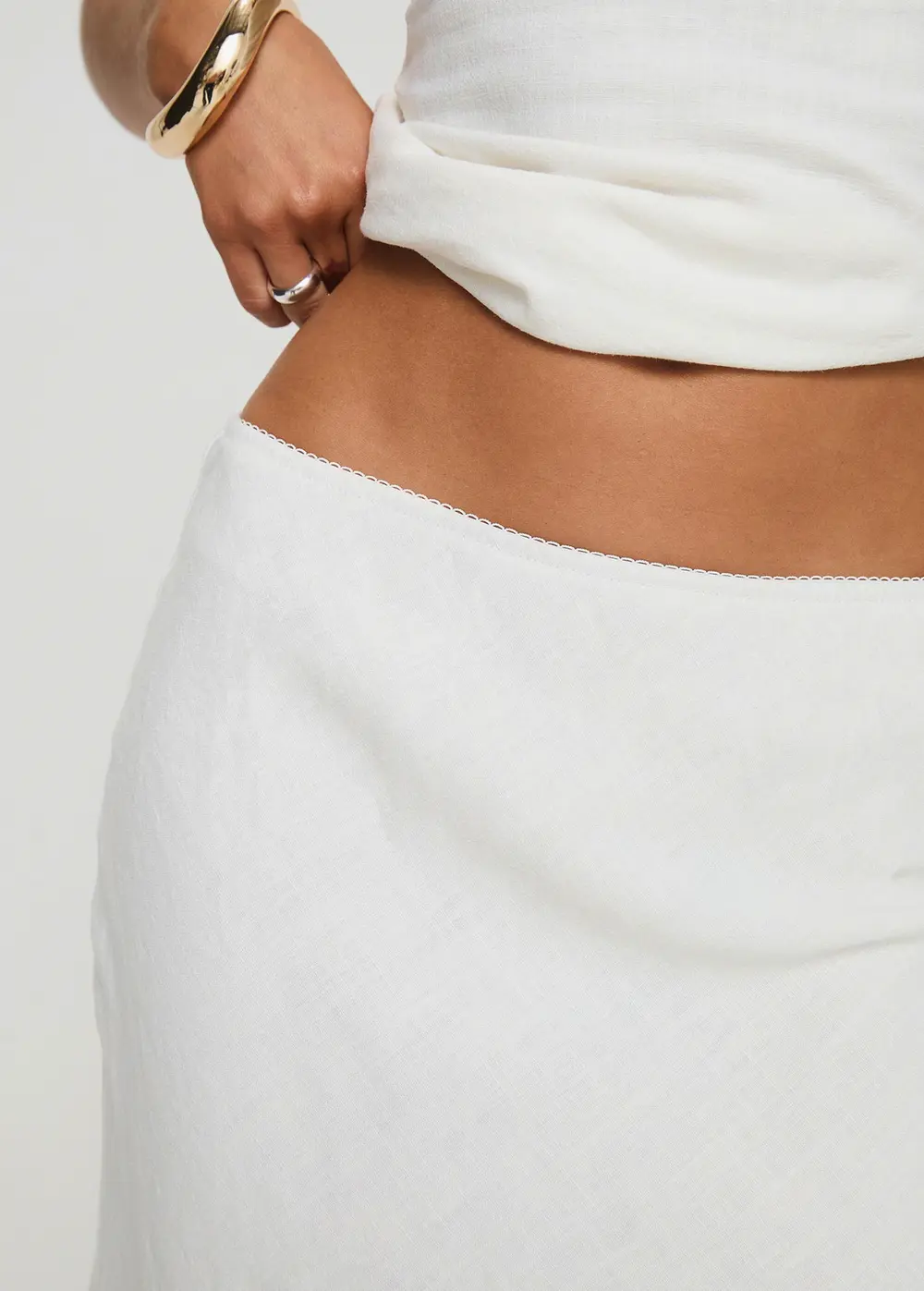 Ermias Linen Blend Midi Skirt White