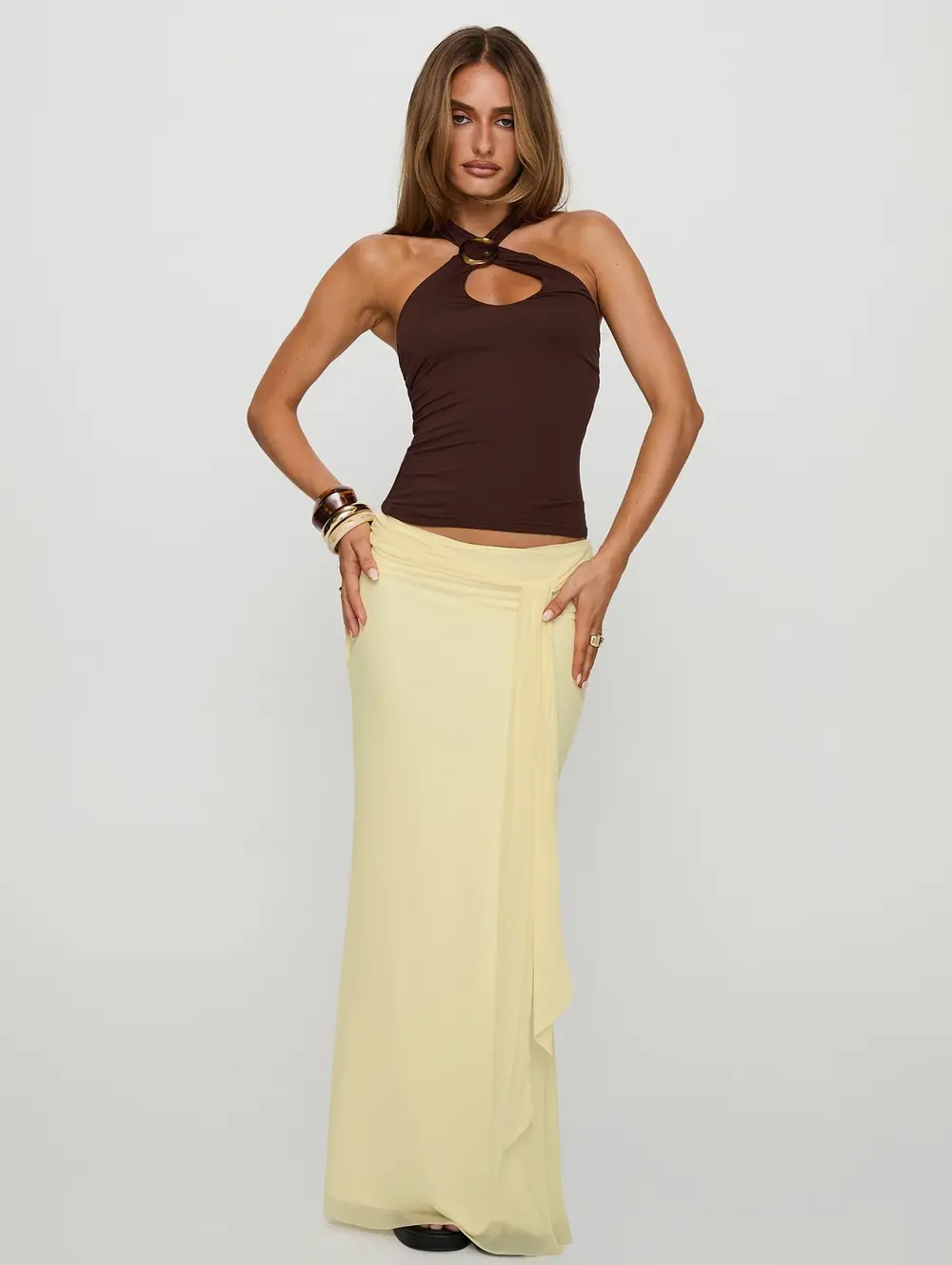Caviar Tie Maxi Skirt Lemon