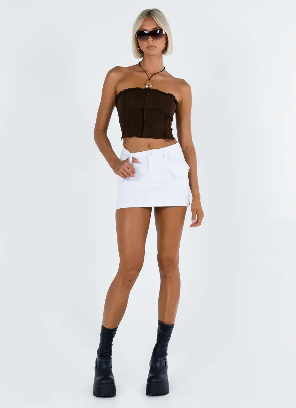 Zakai Cargo Denim Mini Skirt White