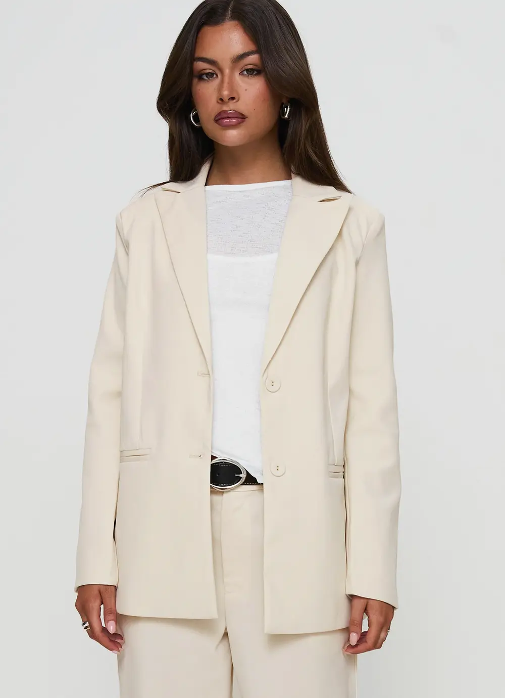 Crowd Pleaser Oversized Blazer Cream