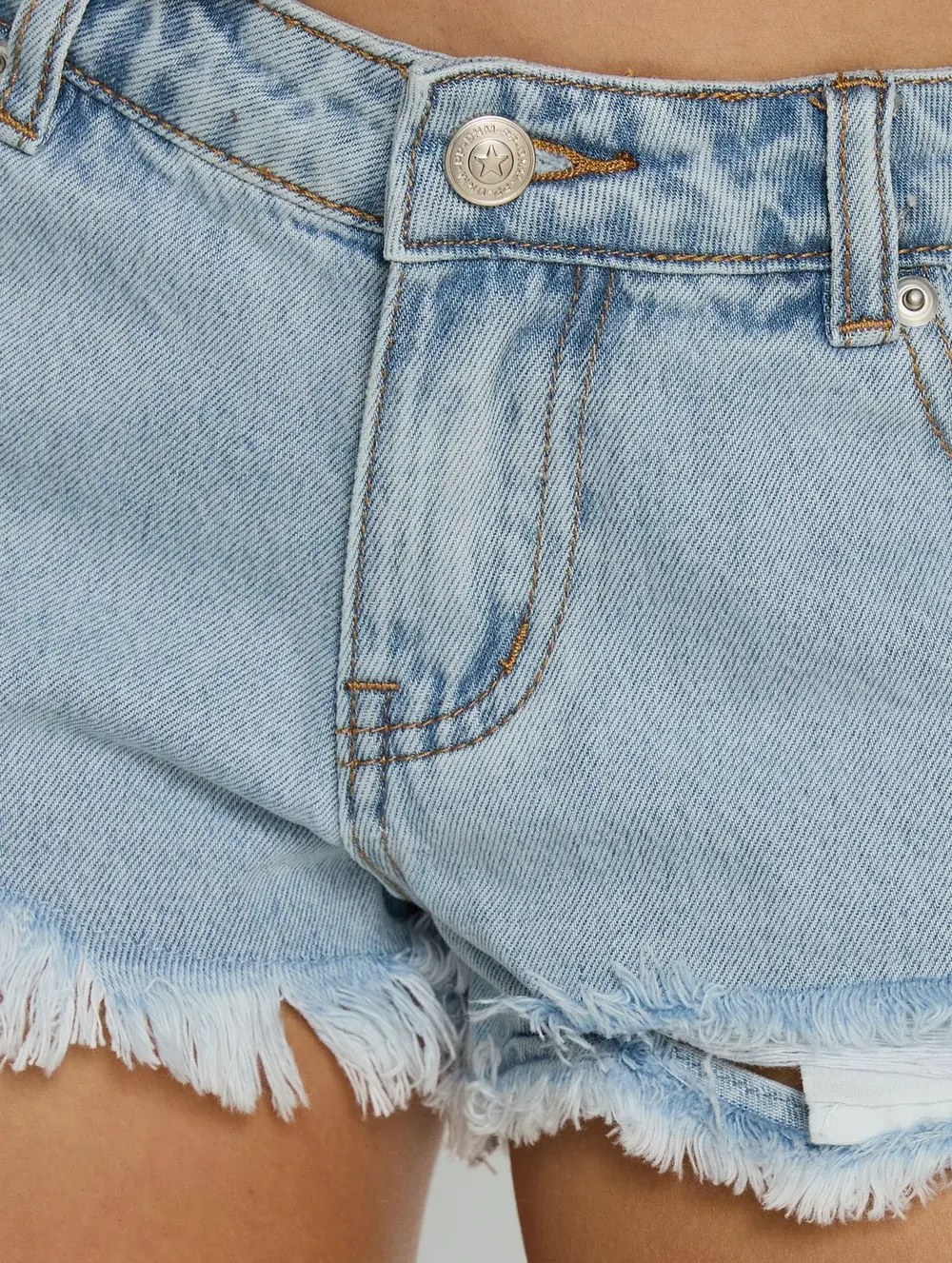 Posse Distressed Micro Denim Shorts Light Blue Wash