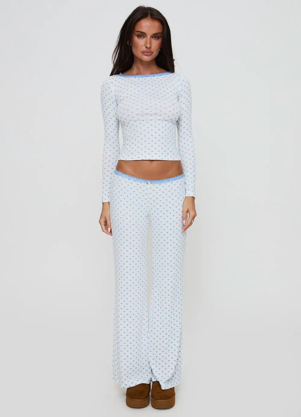 Whimsie Long Sleeve Sleep Top Blue / White