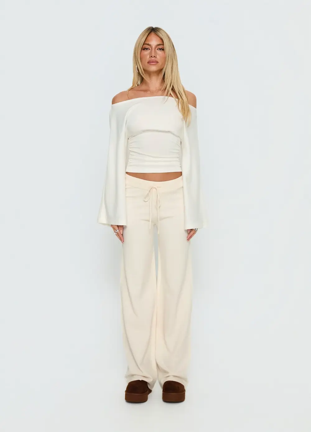 Felisha Low Waist Knit Pants White