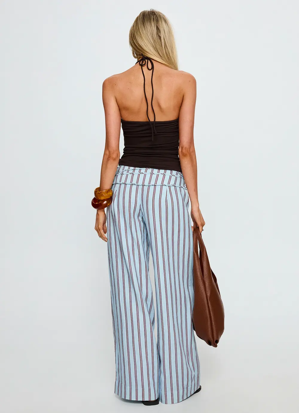 Silver Moon Linen Blend Tie Pants Blue / Maroon Stripe