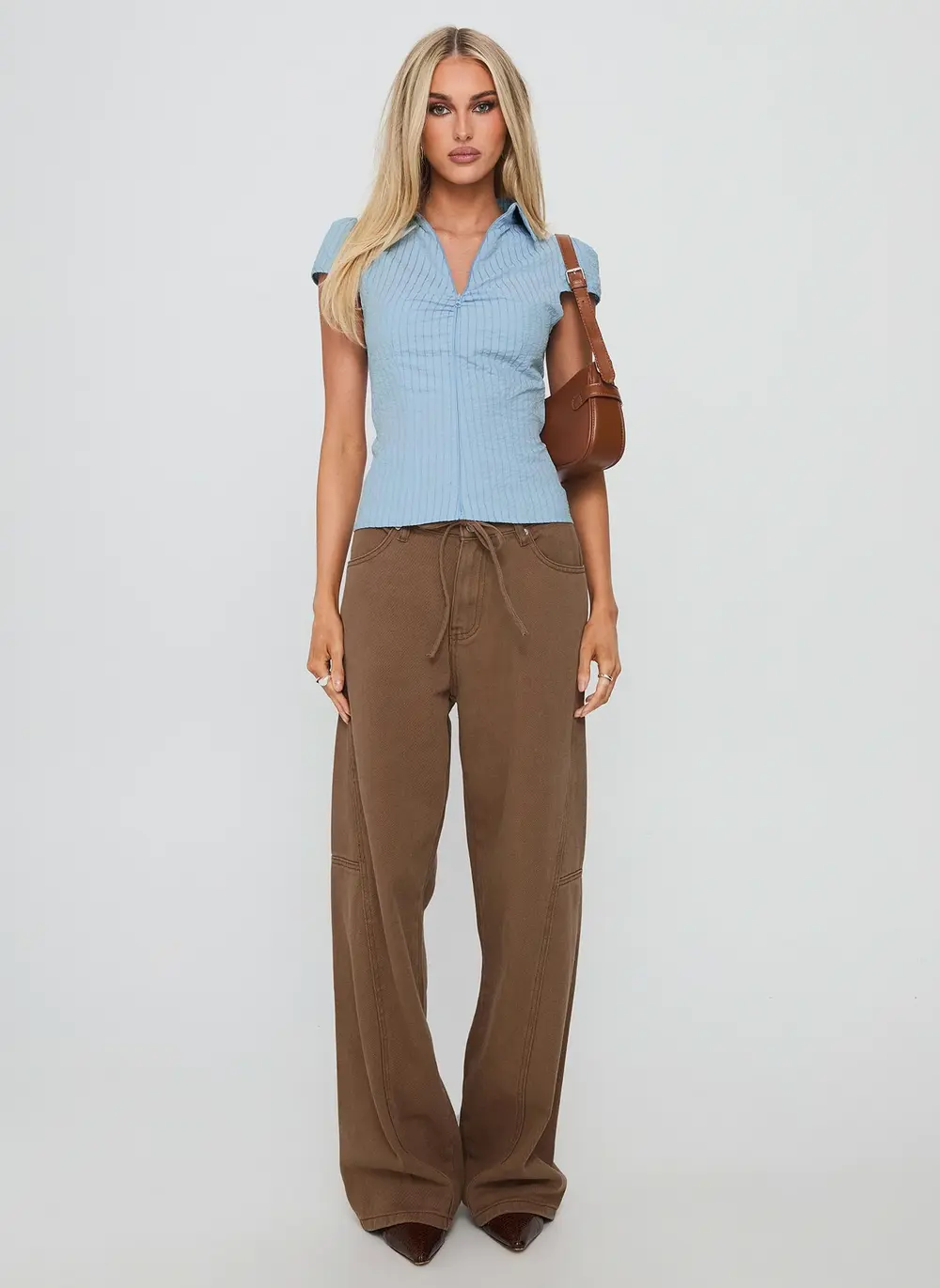 Bruiser Tie Waist Mid Rise Wide Leg Jeans Brown