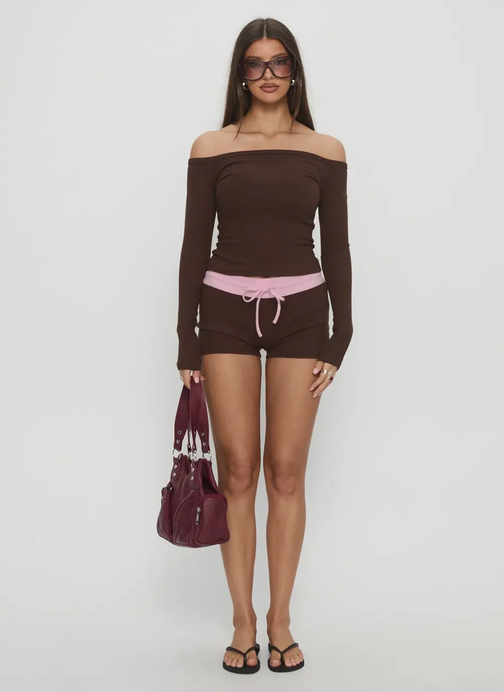 Baseline Rib Micro Shorts Brown / Pink