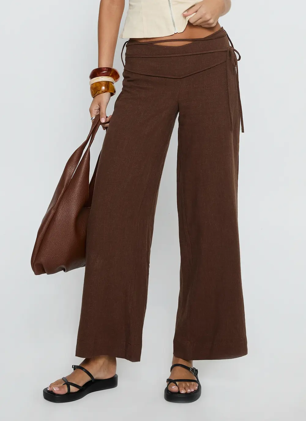 Silver Moon Linen Blend Tie Pants Brown