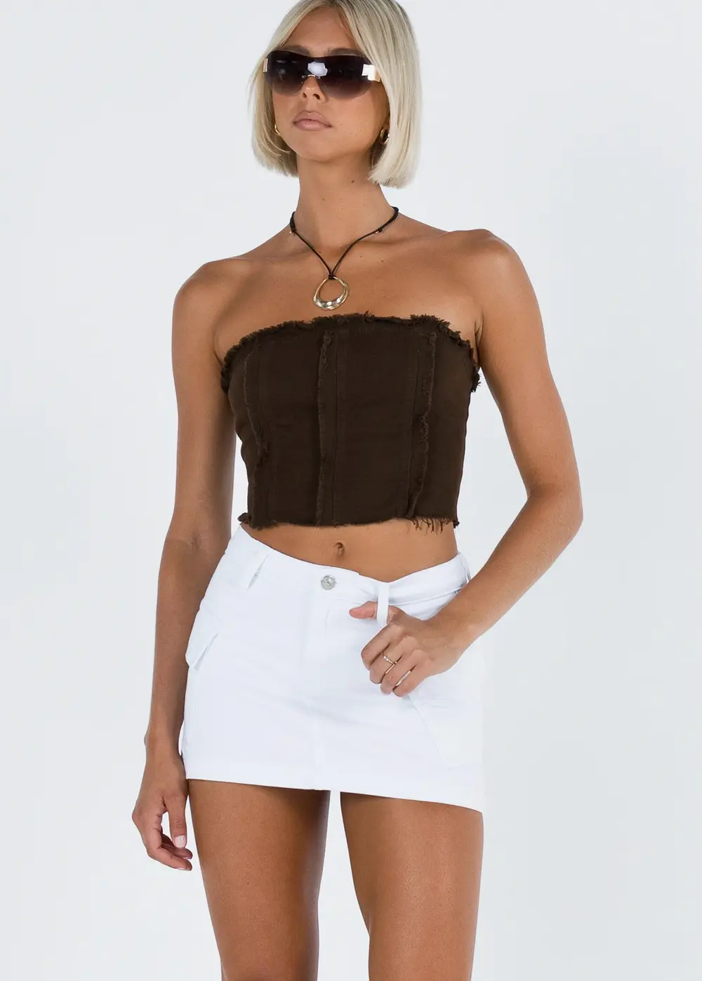 Zakai Cargo Denim Mini Skirt White