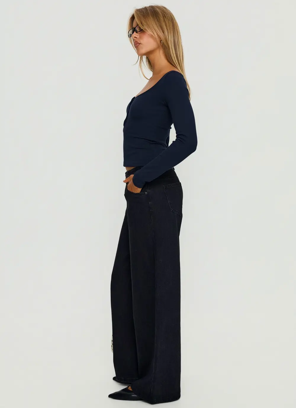 Supercut Low Rise Baggy Pleat Jeans Washed Black