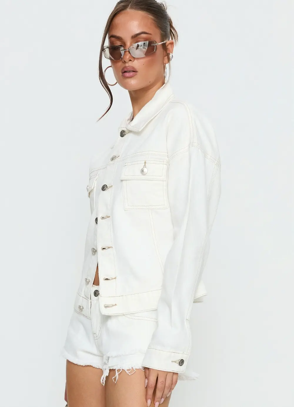 Caresse Cinched Denim Jacket White