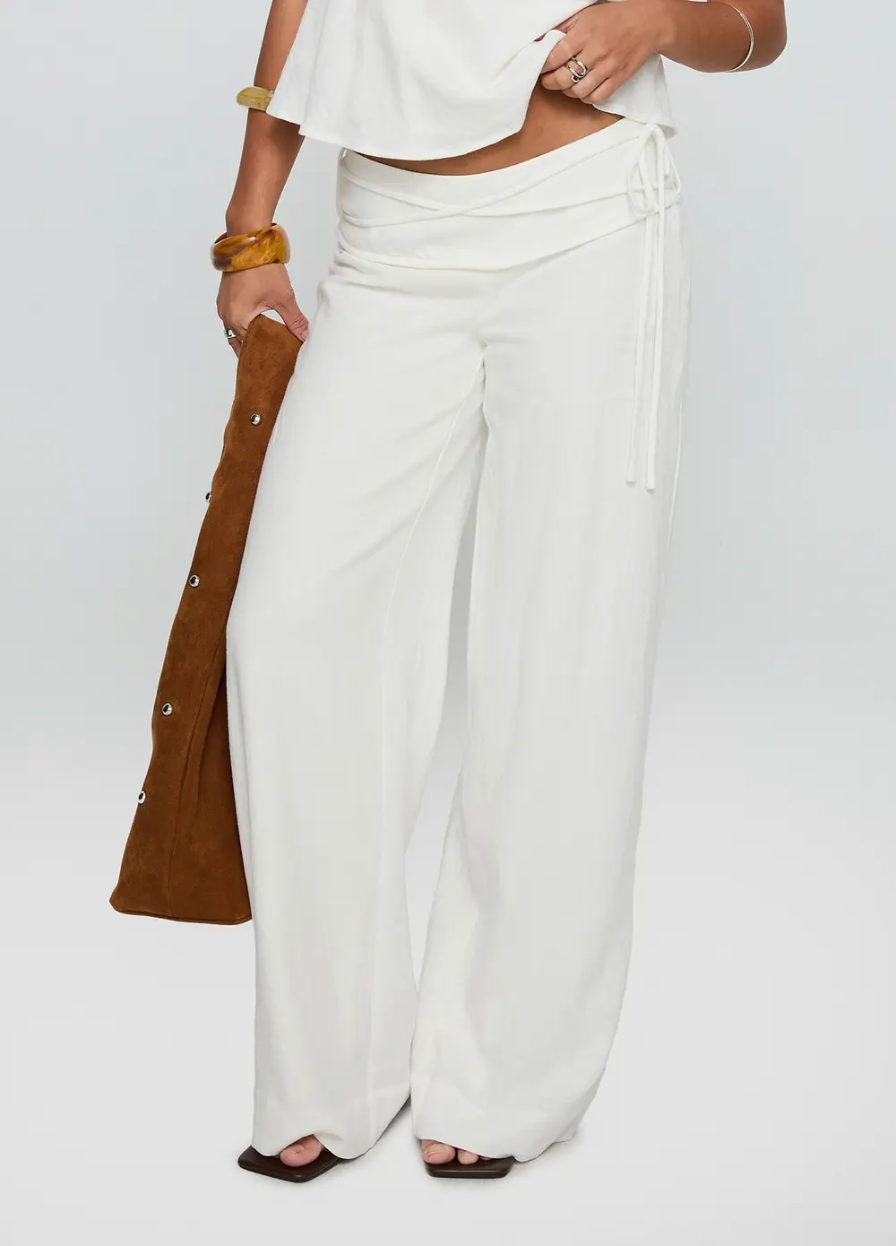 Silver Moon Linen Blend Tie Pants White