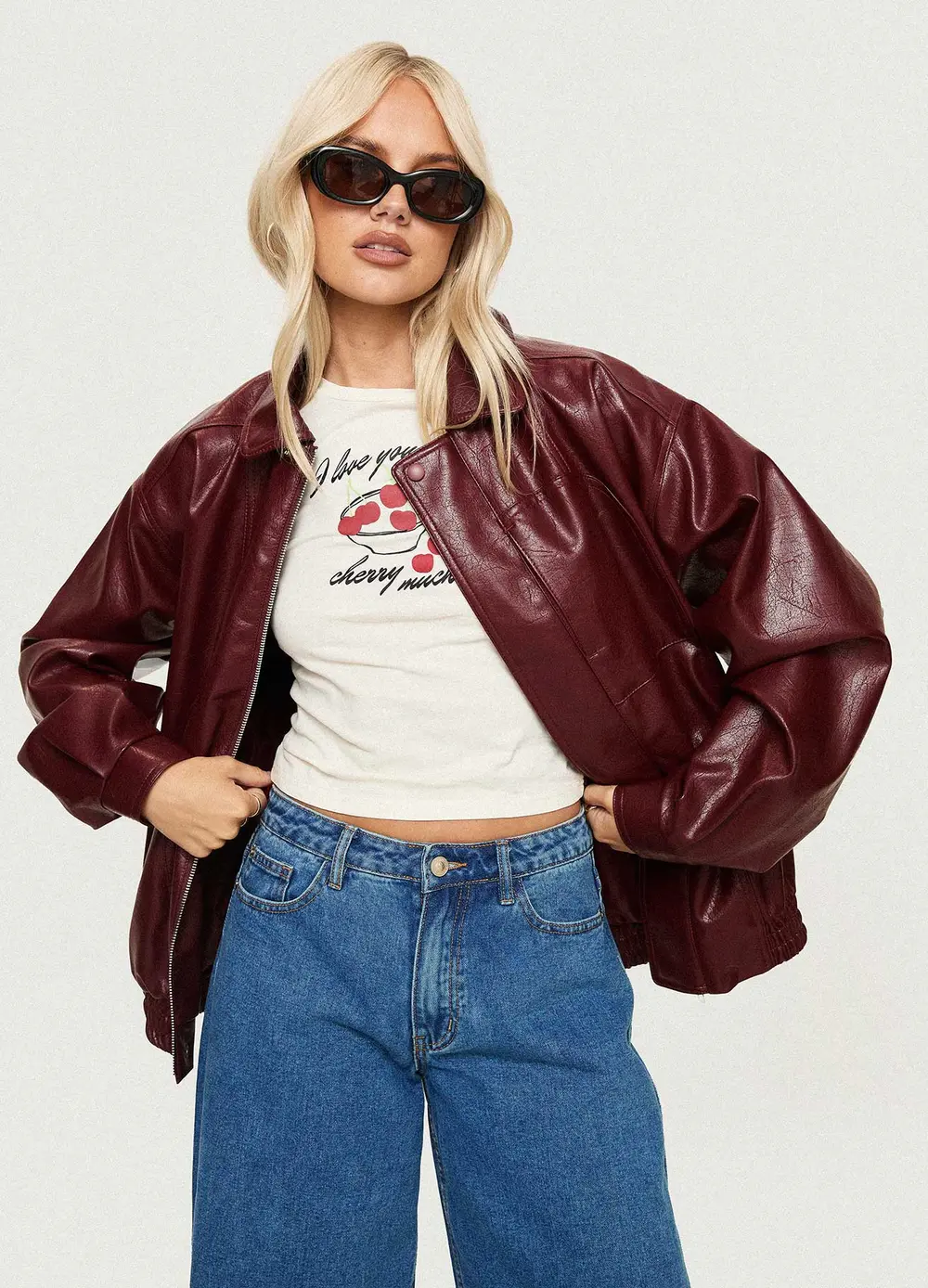 Devija Faux Leather Jacket Burgundy