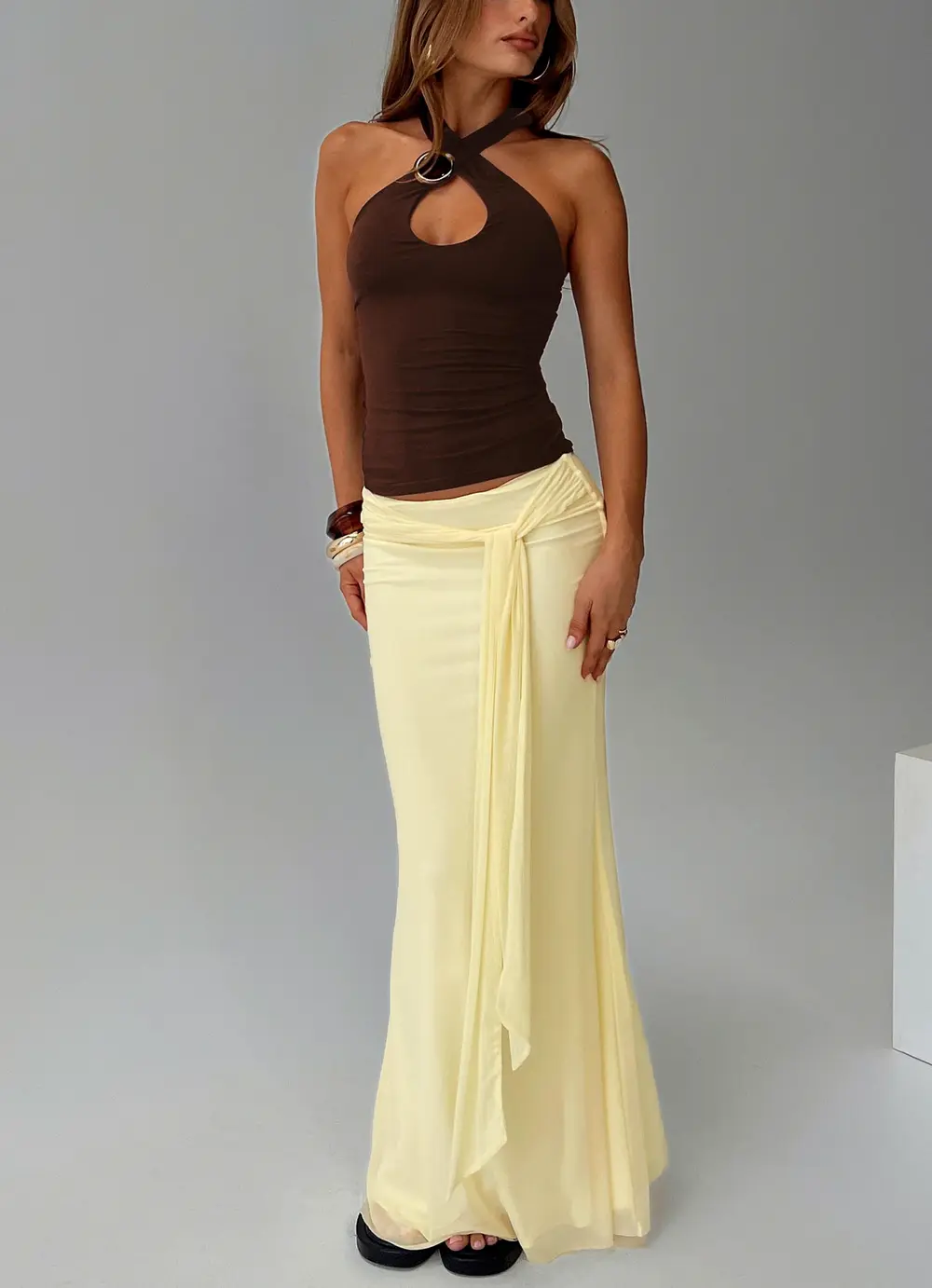 Caviar Tie Maxi Skirt Lemon