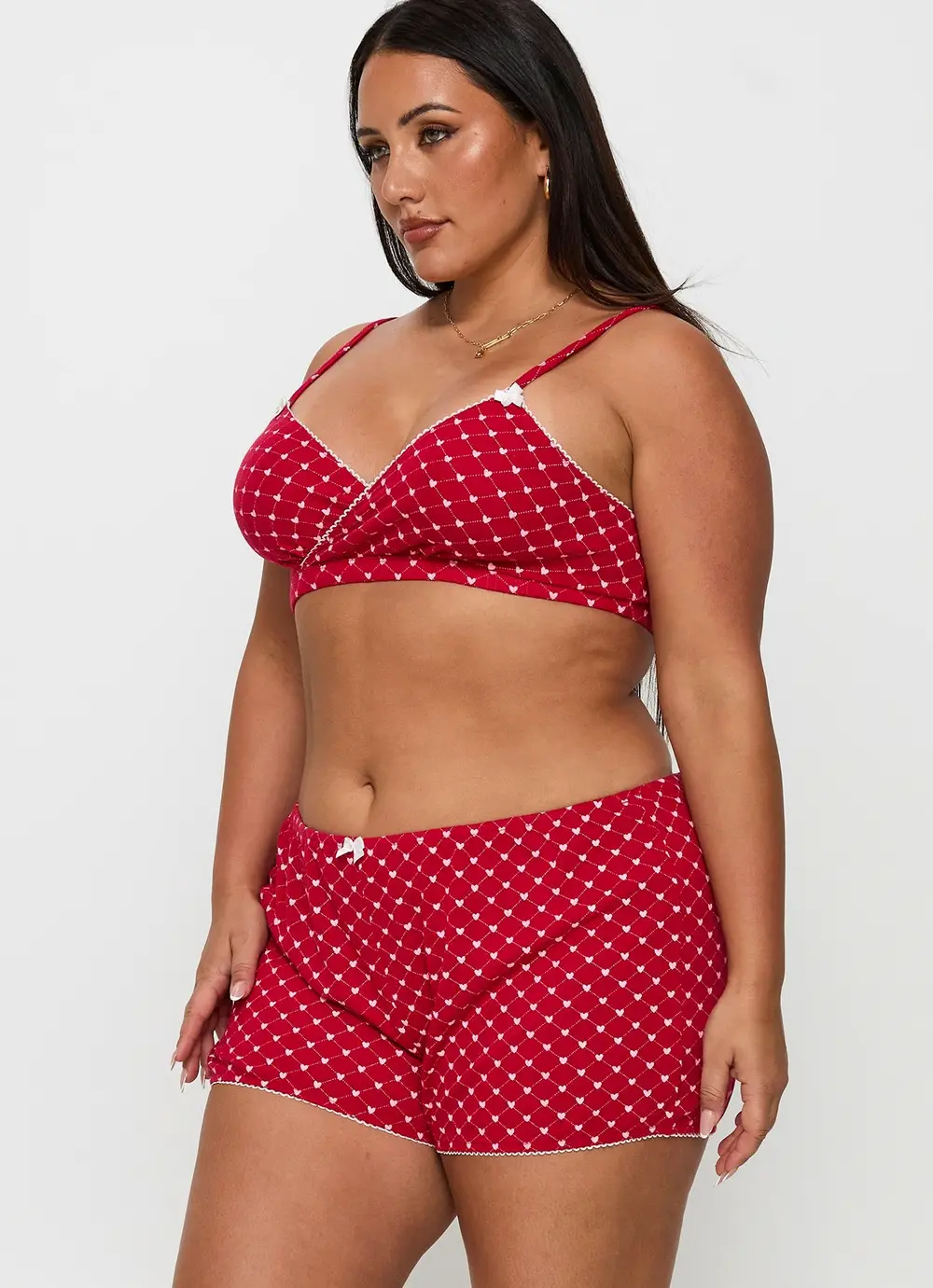 Slow Start Pointelle Sleep Short Red Curve