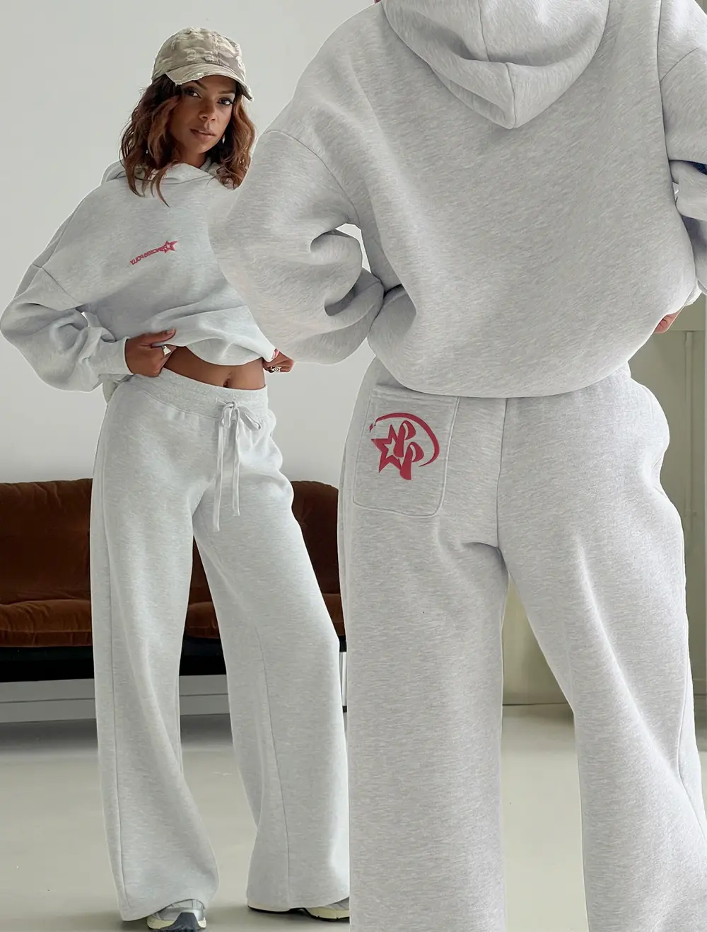 Princess Polly Stargirl Wide Leg Sweat Pants Grey Marle