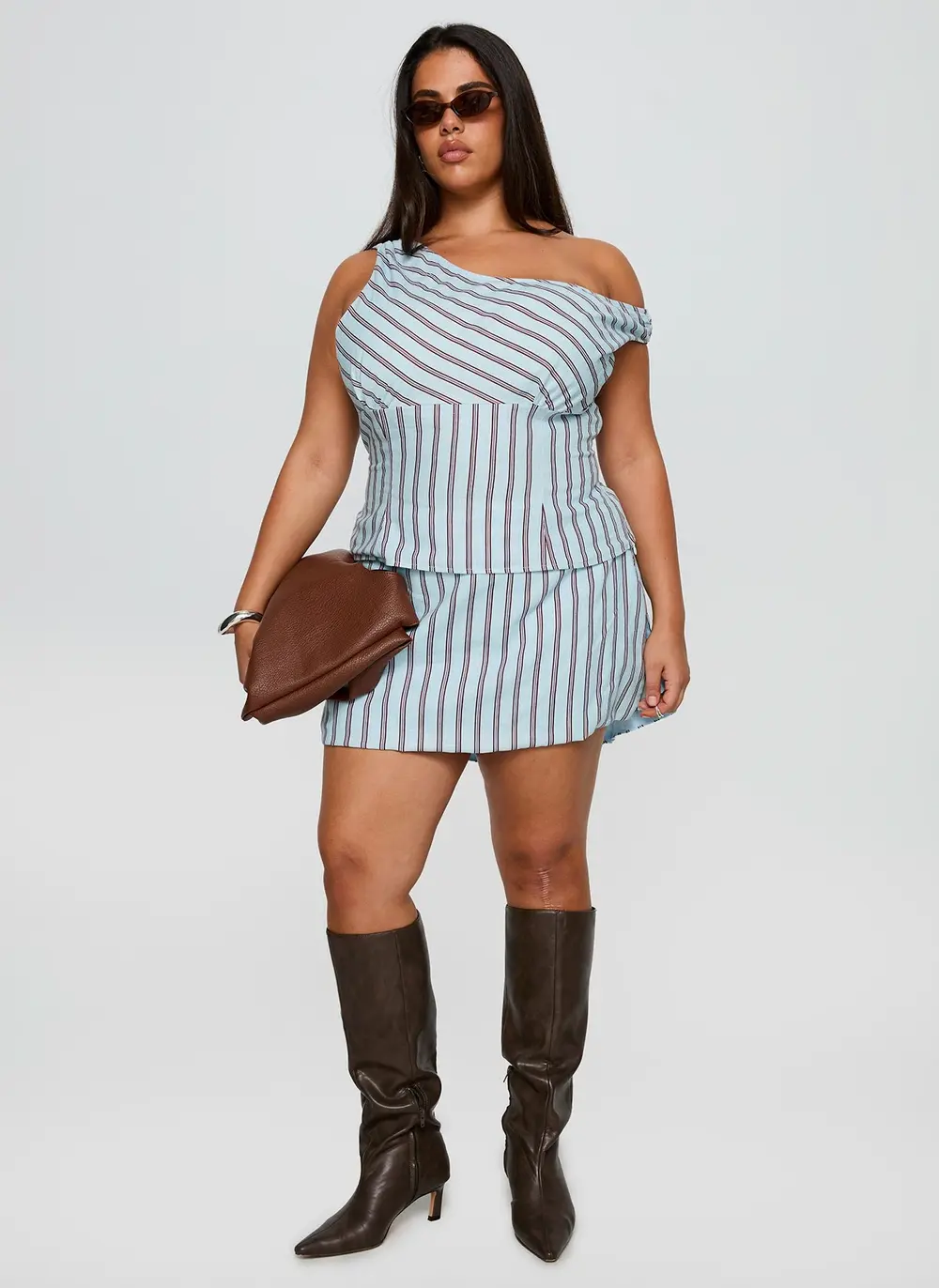 Gulliver Tie Side Mini Skort Blue / Maroon Stripe Curve