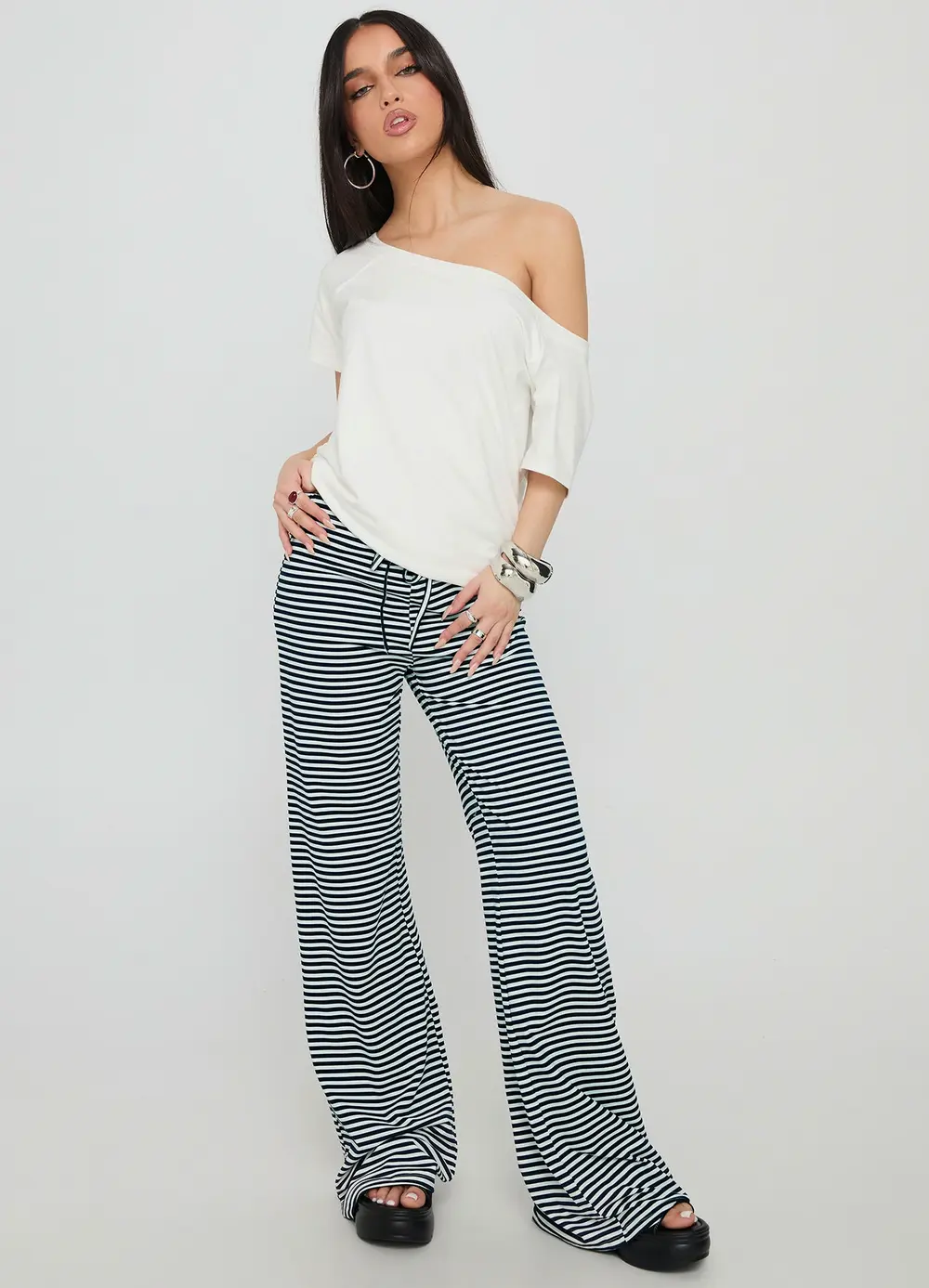 Alfreda Jersey Pants Navy Stripe