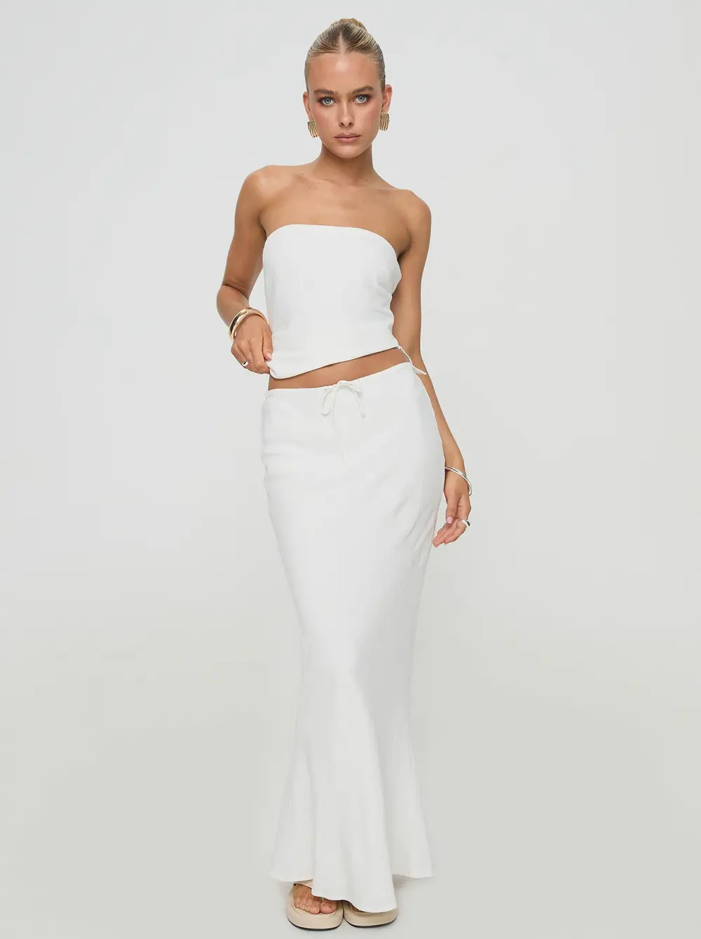 Mercer Linen Blend Maxi Skirt White