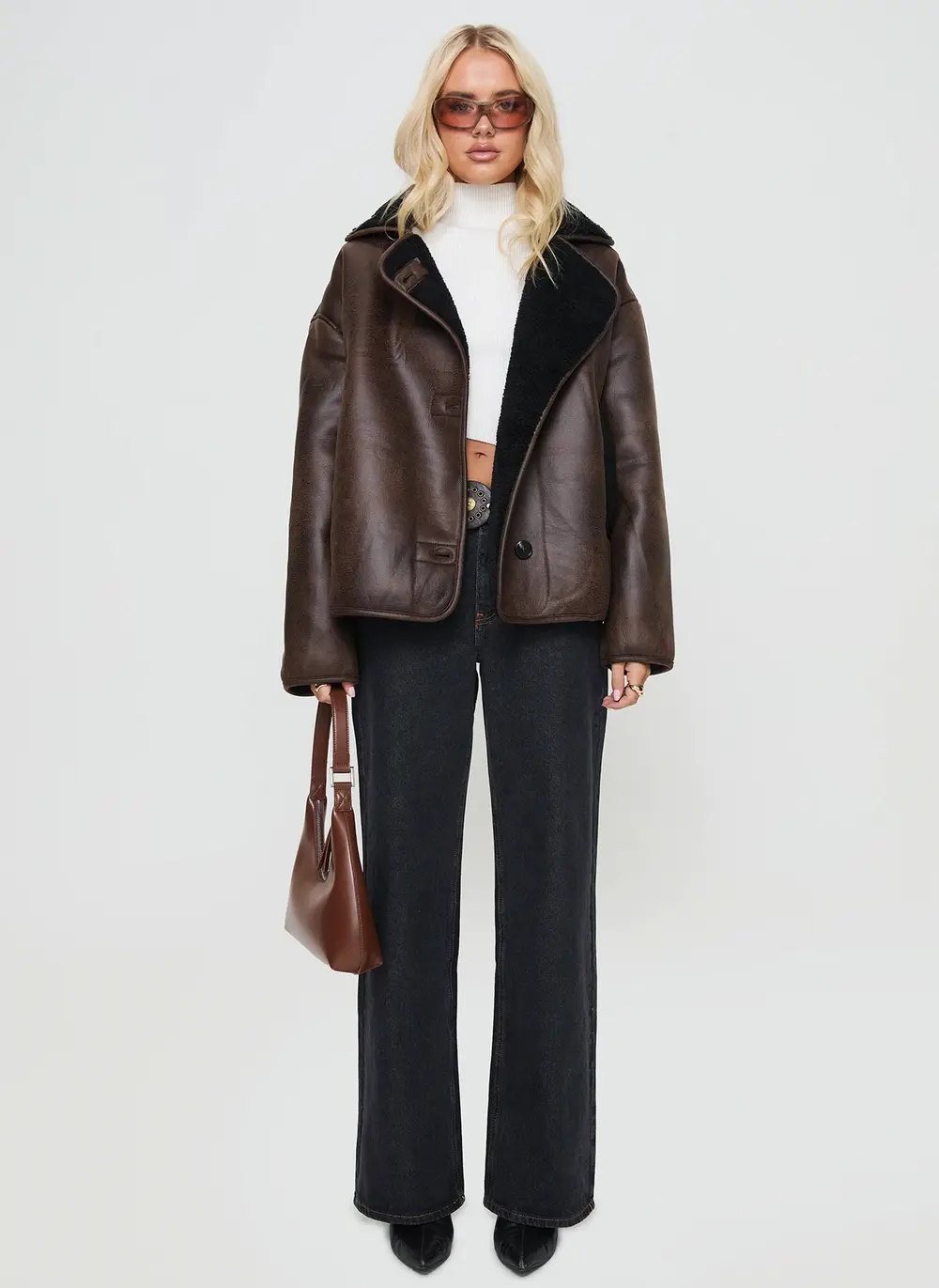 Nunez Faux Leather Jacket Washed Brown / Black